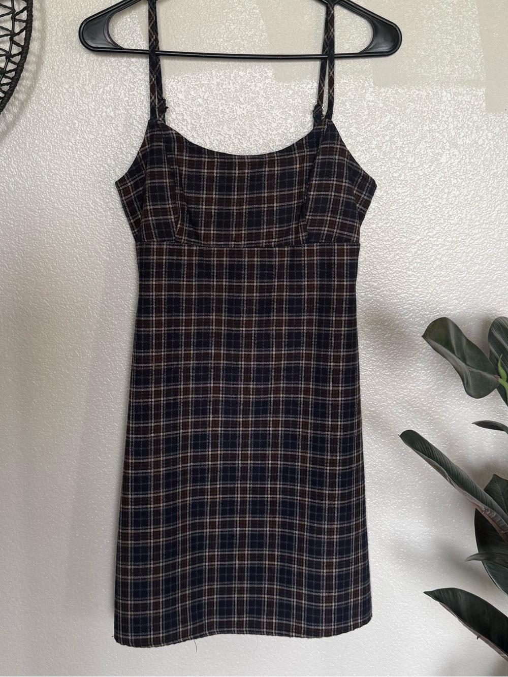Brandy Melville Navy and Brown Plaid Mini Dress